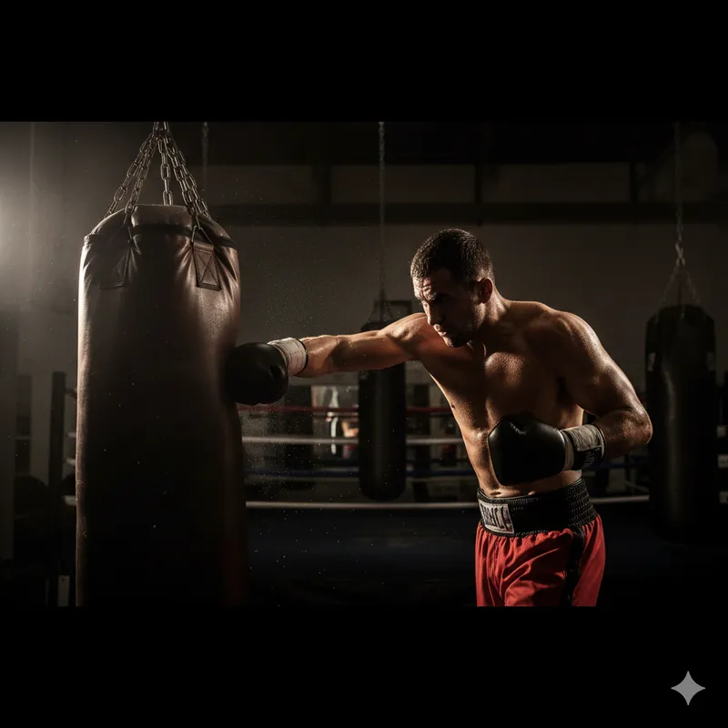 Treino de boxe no ginásio