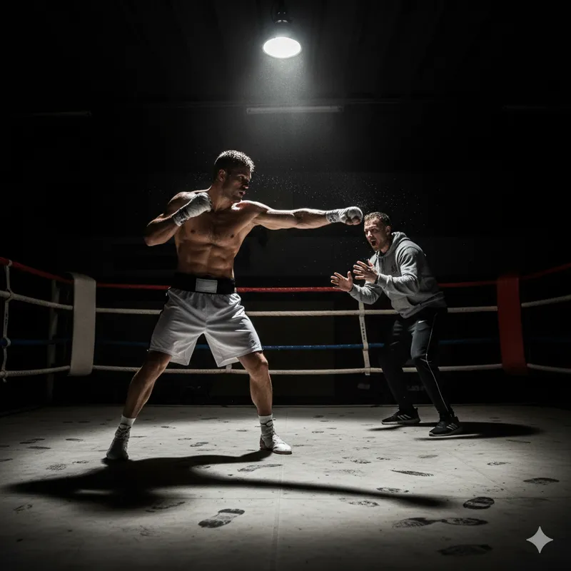 Boxeur competitivo a treinar no ringue